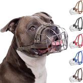BRONZEDOG Pitbull muzzle metal basket gray closeup shows durable ventilation for outdoor use