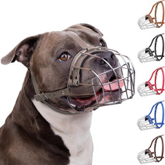 BRONZEDOG Pitbull muzzle metal basket gray closeup shows durable ventilation for outdoor use