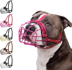 BRONZEDOG Pitbull muzzle pink metal mask for secure, comfortable walks