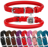 BRONZEDOG rolled leather collar scarlet red close-up shows smooth edges for comfortable wear