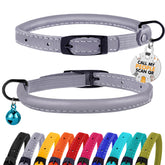 BRONZEDOG smoke grey cat collar, soft genuine leather for comfortable daily wear.