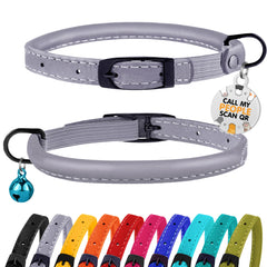 BRONZEDOG smoke grey cat collar, soft genuine leather for comfortable daily wear.