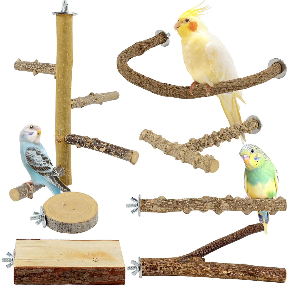 BRSLAIF natural wood bird perches 7pc set for varied movement and healthier feet