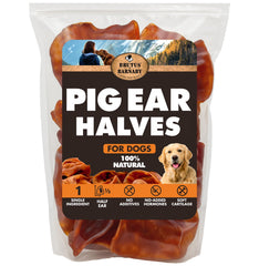 BRUTUS & BARNABY pig ear halves packaging highlights value and single-ingredient care.