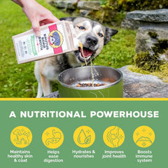 Brutus Bone Broth during meals entices dogs with rich aroma
