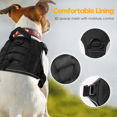 Bruvoalon heavy-duty tactical dog harness front closeup highlights front leash clip for training.
