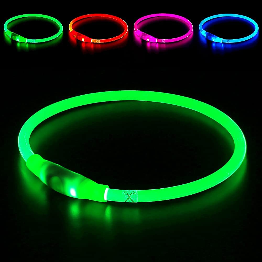 BSEEN LED dog collar green front view showing bright night visibility