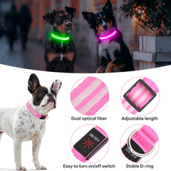 BSEEN LED dog collar shows long battery life for extended evening walks.