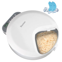 Bsemax automatic wet food feeder front view with four meal compartments for pets