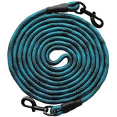 BTINESFUL blue-black tie-out rope in 12ft demonstrates secure yard tethering for playtime.