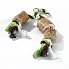 Buck Bone Organics elk antler rope chew toy large with three chunks for strong chewers