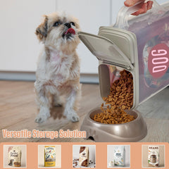 Buddeez ez-flip-lid demonstrates airtight seal preserving kibble freshness and crunch.