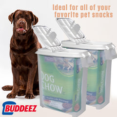 Buddeez roll-away with wheels shows smooth pantry mobility for heavy bags.