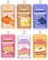 Buddy Budder 6-pack mixed-flavors shown for mess-free, on-the-go dog snacking.