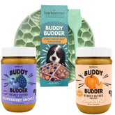 Buddy Budder Superberry Snoot enrichment mat blue closeup for interactive treats.