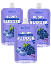 Buddy Budder superberry snoot squeeze pack front view for on the go dog treat convenience.
