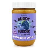 Buddy Budder Superberry Snoot, tarro abierto, textura cremosa ideal para premiar a tu perro.