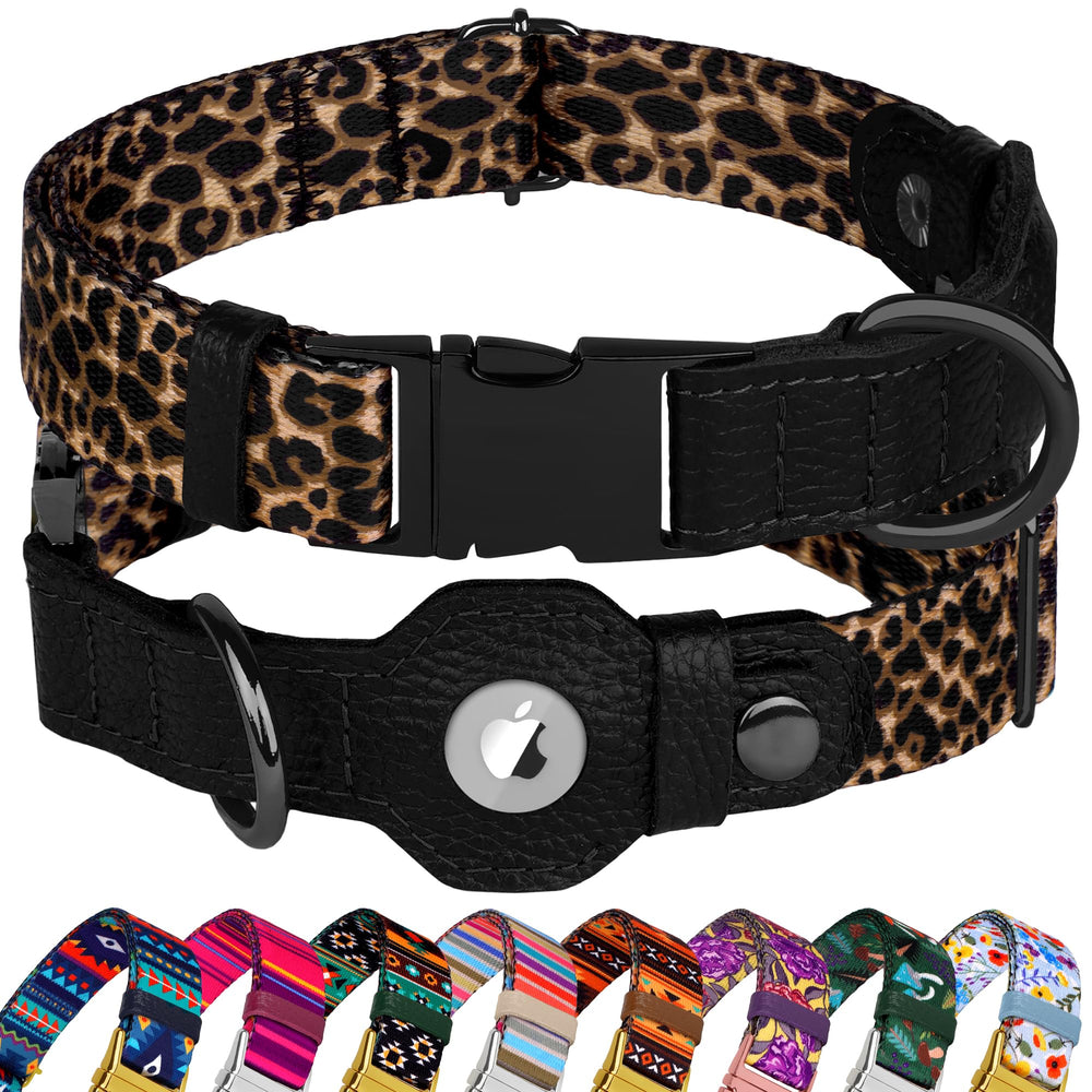 BUDKAS AirTag dog-collar leopard pattern for stylish tracking and secure fit