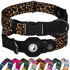 BUDKAS AirTag dog-collar leopard pattern for stylish tracking and secure fit