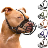 BUDKAS Pitbull Muzzle metal basket closeup showing breathable ventilation for outdoor use.