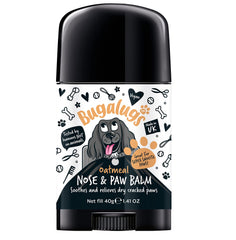 Bugalugs paw-nose balm ingredients close-up featuring oatmeal and coconut oil for skin nourishment
