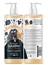 BUGALUGS oatmeal-aloe-vera dog shampoo bottle shows long-lasting fragrance.