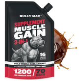Bully Max liquid muscle bottle pour for easy post-meal energy support.