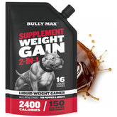Bully Max liquid weight gainer being poured onto dog food for extra calories.