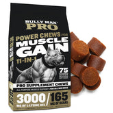 Bully Max Muscle Gain Chews bag closeup showing protein-packed soft treats.