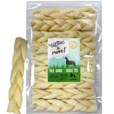BULLYSTICKS & MORE beef cheek braids pack closeup highlights premium, protein-rich dog chews.