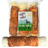 BULLYSTICKS & MORE beef cheek rolls pack offering three long chews for enrichment.