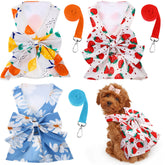 Bulyoou dog harness dress red strawberry closeup for stylish daily outings.