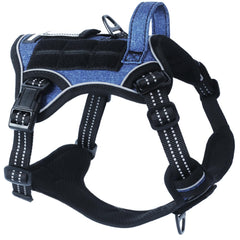 BUMBIN Tactical dog harness denim blue, small size, no-pull design for comfortable daily walks.