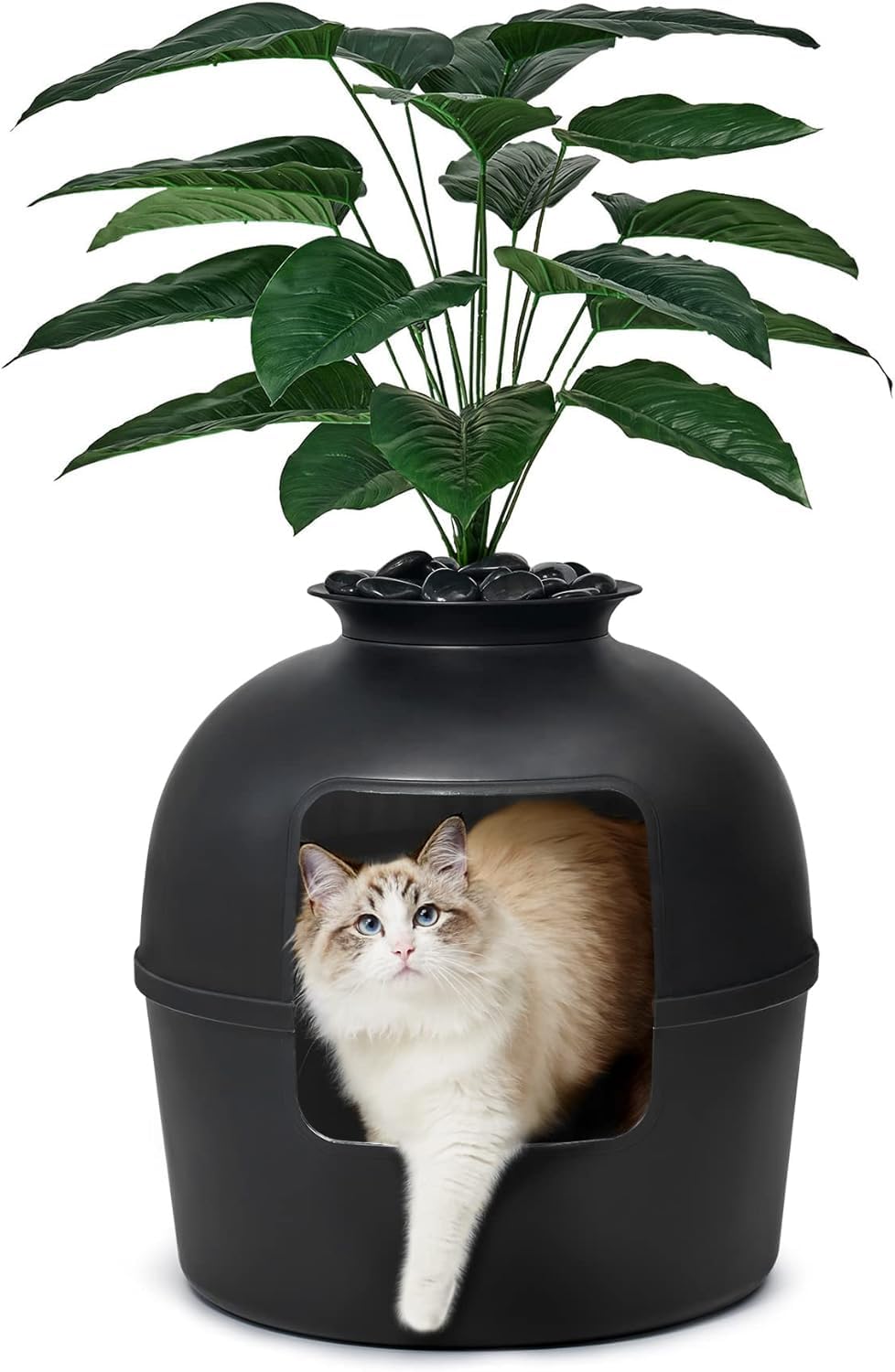 Bundle & Bliss Secret Litter Box matte black exterior hides the litter box and blends with decor.