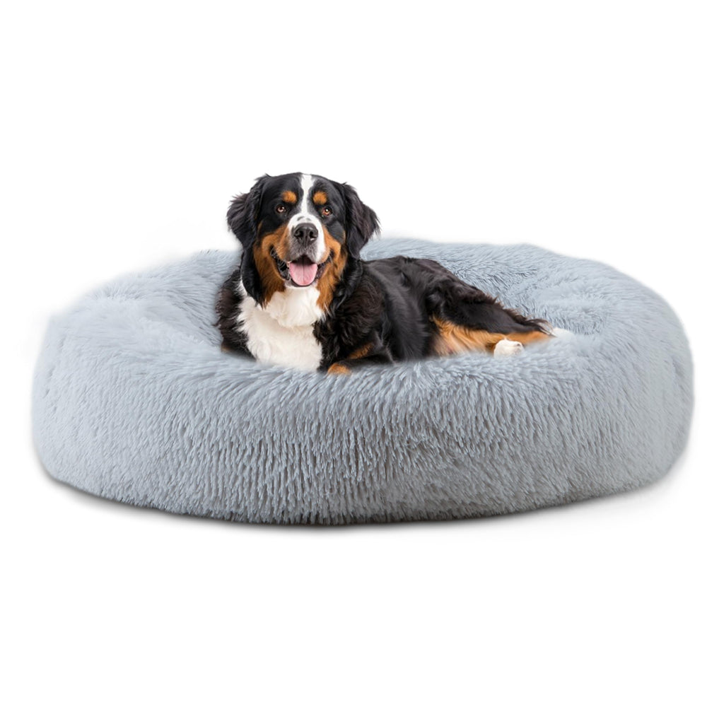 Bunlitent calming dog bed faux fur close-up for plush, comforting naps.
