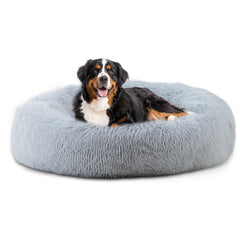 Bunlitent calming dog bed faux fur close-up for plush, comforting naps.