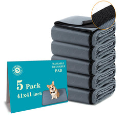 Bunlitent Washable Pee Pad 41x41 flatlay highlights a 5-pack for quick, reusable housebreaking.
