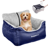 BurgeonNest dog car seat blue front view showing secure travel booster for small dogs