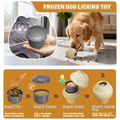 BURIESUR filled treats in dispenser illustrating slow-feeder and cooling rewards