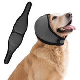 BUWZUJR dog ear covers in gray demonstrate waterproof, breathable protection for grooming.