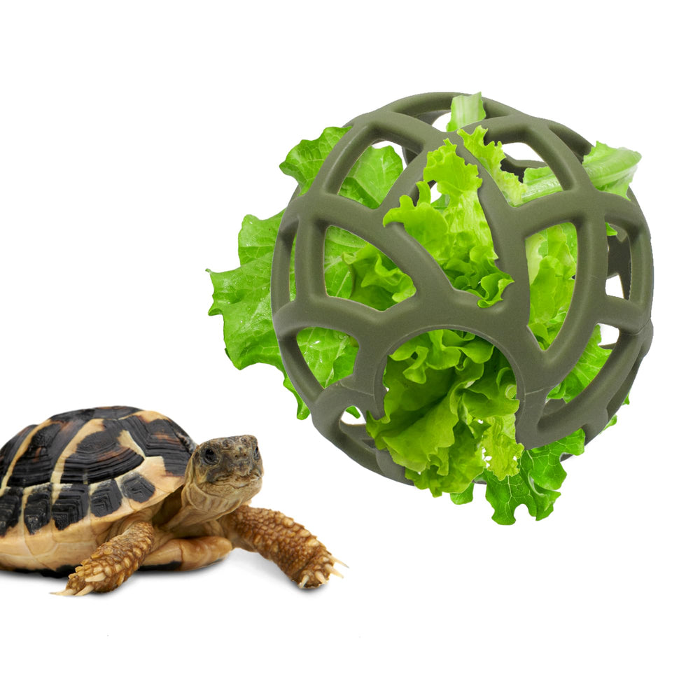 BUYBYLOV tortoise treat ball close-up with vegetables for interactive feeding.