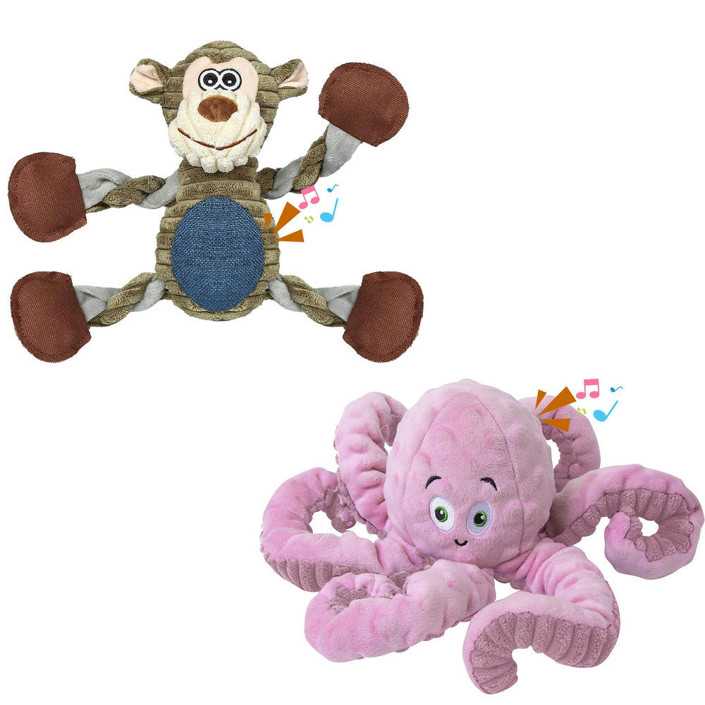 BUYPOW monkey-pink dog toy front view supports interactive play and stress relief.