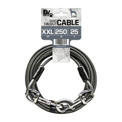 BV Dog Tie Out 25ft grey rotating clasp demonstrates 360-degree control for secure outdoor freedom