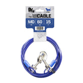 BV Dog Tie Out Cable 15ft blue rotating clasp for tangle-free yard exploration.