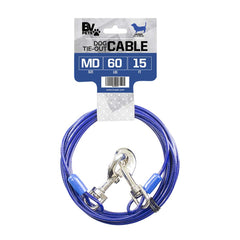 BV Dog Tie Out Cable 15ft blue rotating clasp for tangle-free yard exploration.