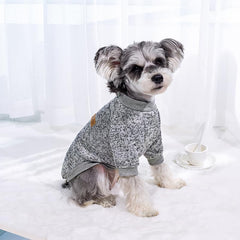 Bwealthest small-dog sweater worn by a pup, showcasing cute snug fit.