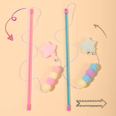BWESOO pink-cat-stick-toy-elastic-rope supports secure grasp during tug-and-pounce play.