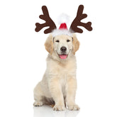 BWOGUE dog elk headband with Santa hat front view for festive photo moments
