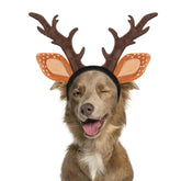 BWOGUE dog elk reindeer headband with Santa hat front view for festive photos.