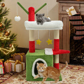 BYBYME Christmas cat tree house provides a cozy hideaway for cats to nap and observe.